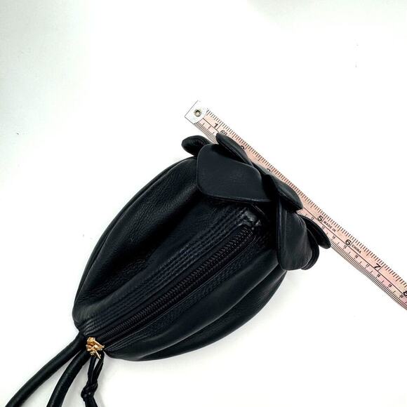 Loewe Anagram Flower Leather Black Wristlet Bag Charm Zipper Closure - Picture 4 of 11